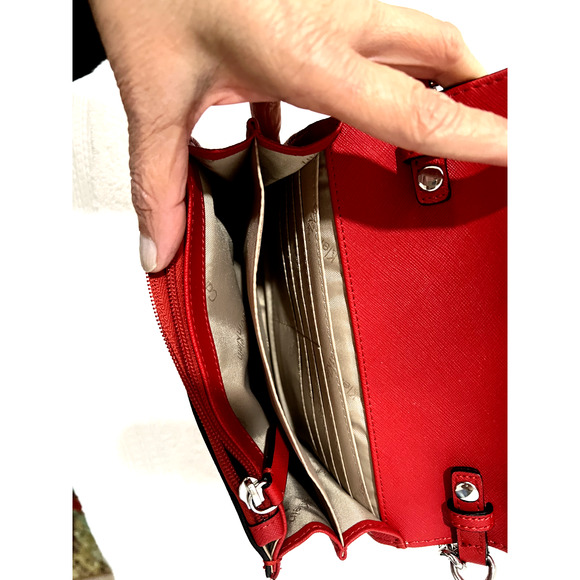 Red Saffiano Leather functional Classic Wallet on Chain Crossbody Purse NWOT - Picture 5 of 9